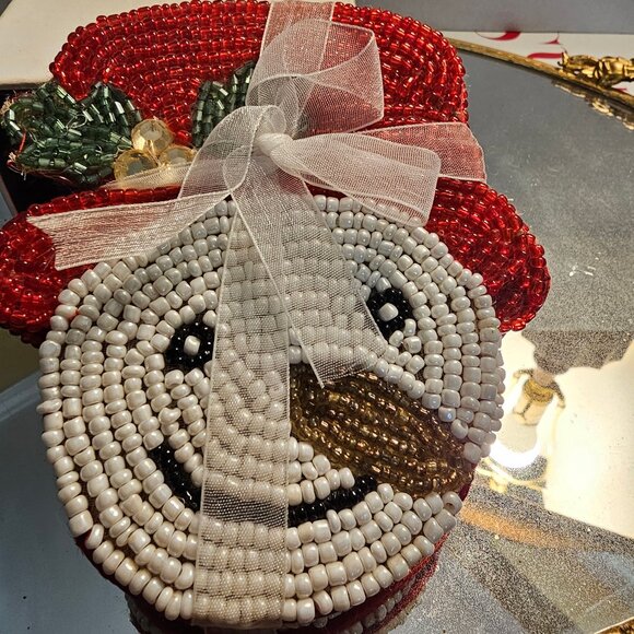 Glass Beaded Snowman Christmas Coasters Set Of 4 - Picture 1 of 3